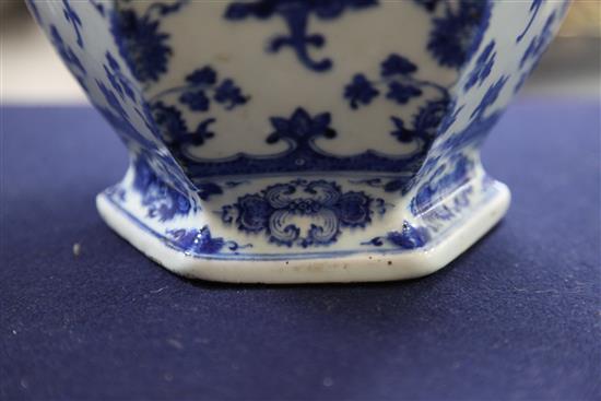 A pair of Chinese blue and white hexagonal baluster vases,